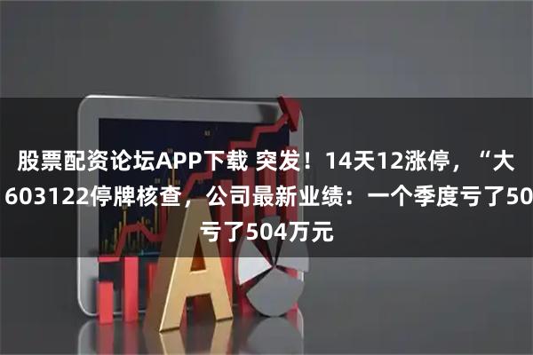股票配资论坛APP下载 突发！14天12涨停，“大牛股”603122停牌核查，公司最新业绩：一个季度亏了504万元